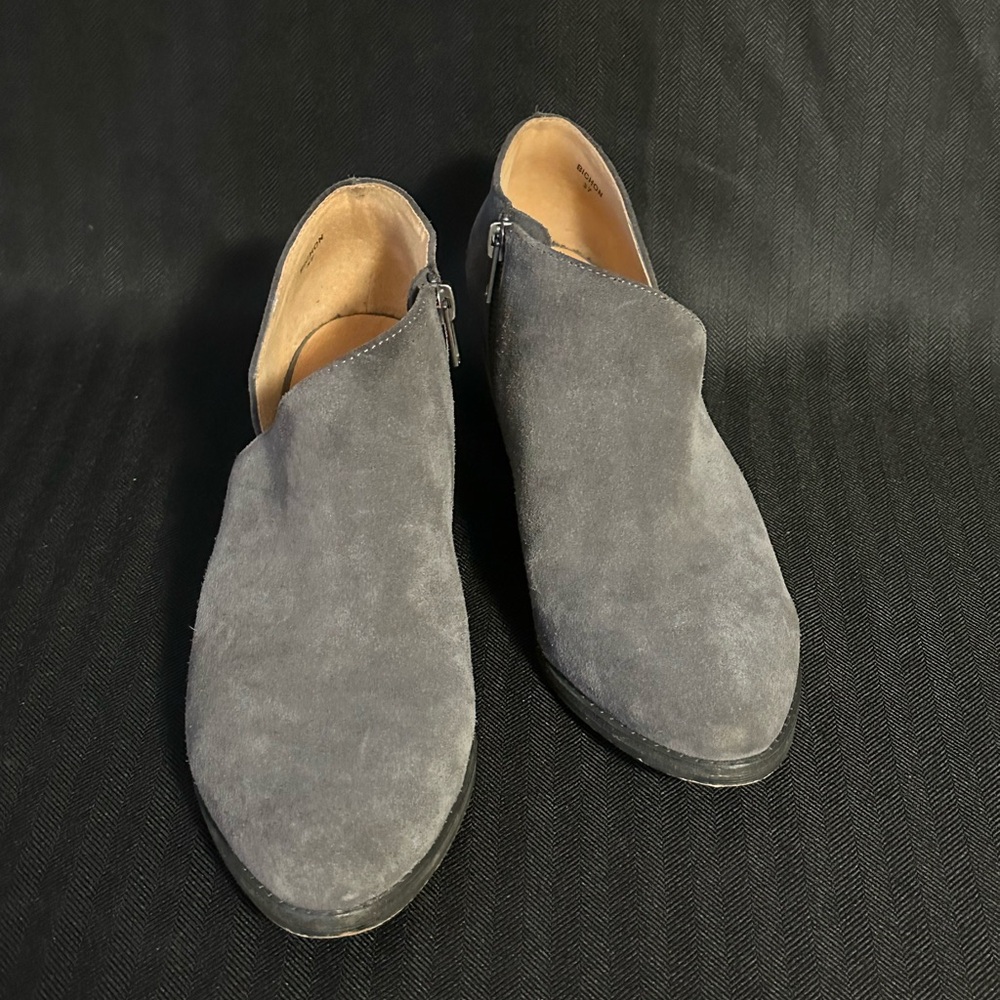 Anthro Silent D cut-out ankle boots in dark gray suede. - Picture 7 of 8